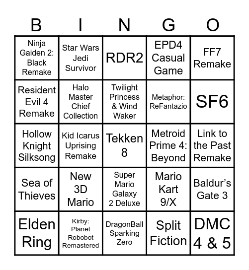 2025 Switch 2 Bingo Card Bingo Card