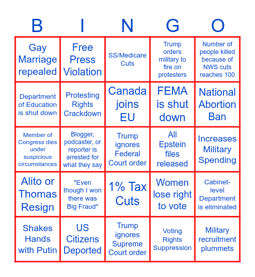 The Fall of the USA Bingo Card