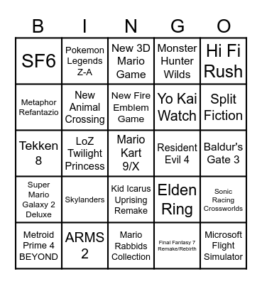 2024 Switch 2 Bingo Card Bingo Card