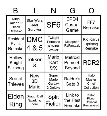 2025 Switch 2 Bingo Card Bingo Card