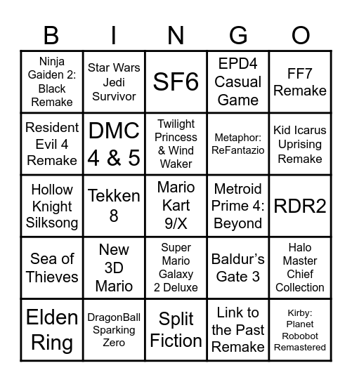 2025 Switch 2 Bingo Card Bingo Card