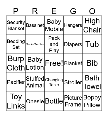 Lexi's Baby Shower Bingo Card
