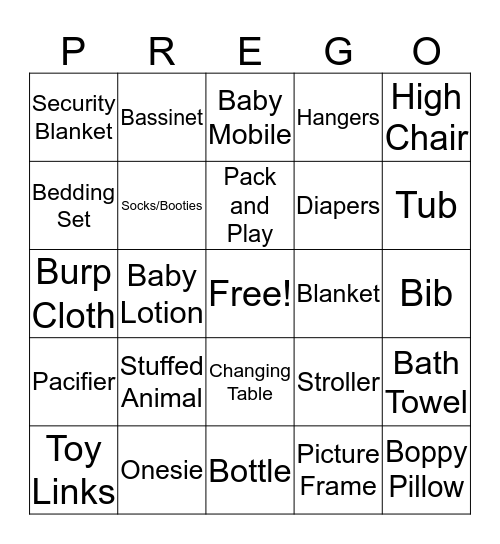 Lexi's Baby Shower Bingo Card