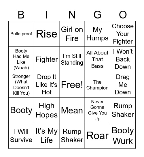Bingo For Your Booty Bingo Card