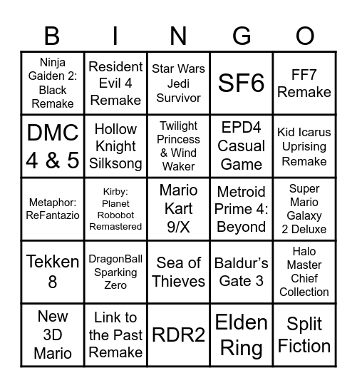 2025 Switch 2 Bingo Card Bingo Card
