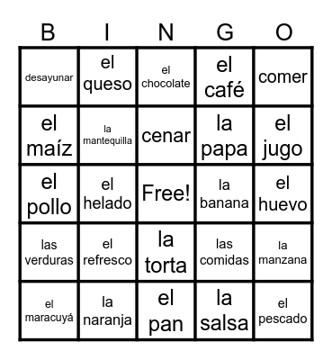 C4/D1 - Comidas y bebidas Bingo Card
