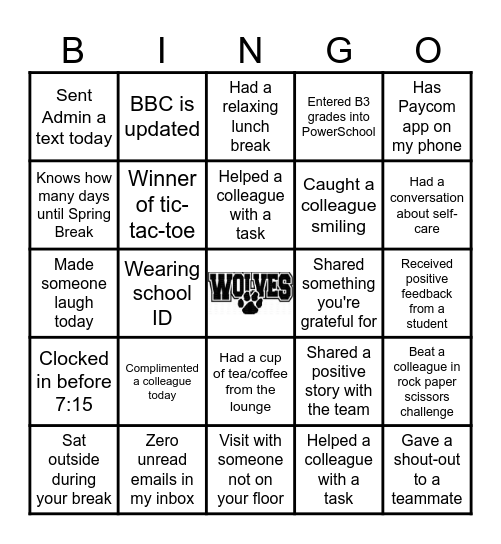 WOLFPACK Bingo Card