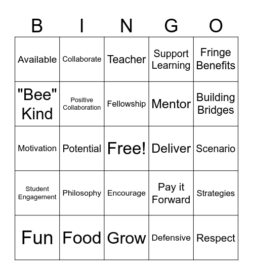 Teacher-to-Teacher Bingo Card