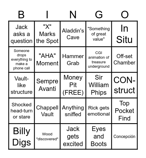 Curse of Oak Island Bingo Card