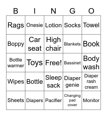 Baby Shower BINGO Card