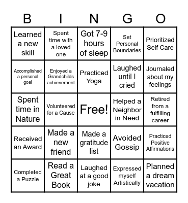 SELF CARE Bingo Card
