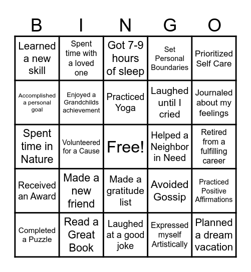 SELF CARE Bingo Card