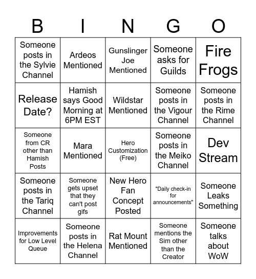Fellowship Discord Bingo Card