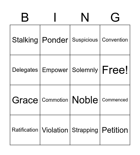 Unit 4 Bingo Card