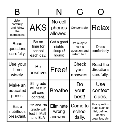 Georgia Milestones Bingo Card