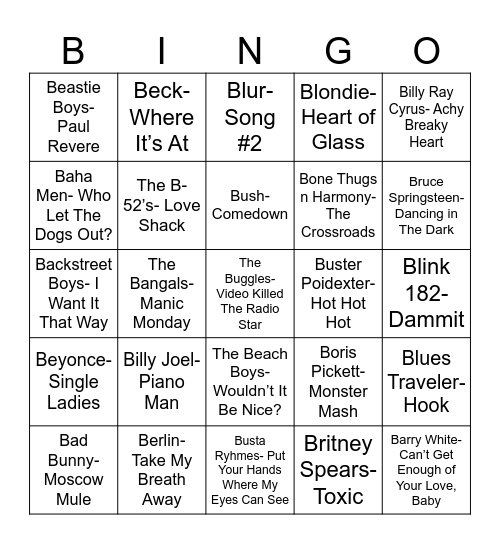 Radio Bingo "B"ingo Bingo Card