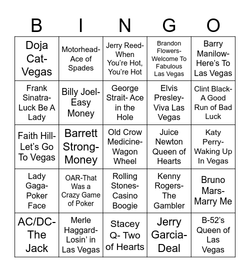 Radio Bingo A Weekend in Vegas Bingo Card