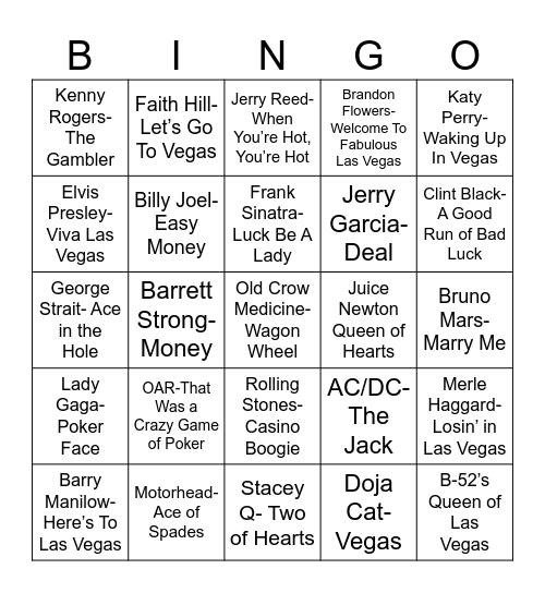 Radio Bingo A Weekend in Vegas Bingo Card