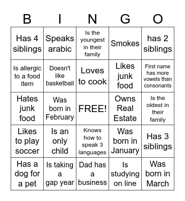 Get to know you Bingo Card