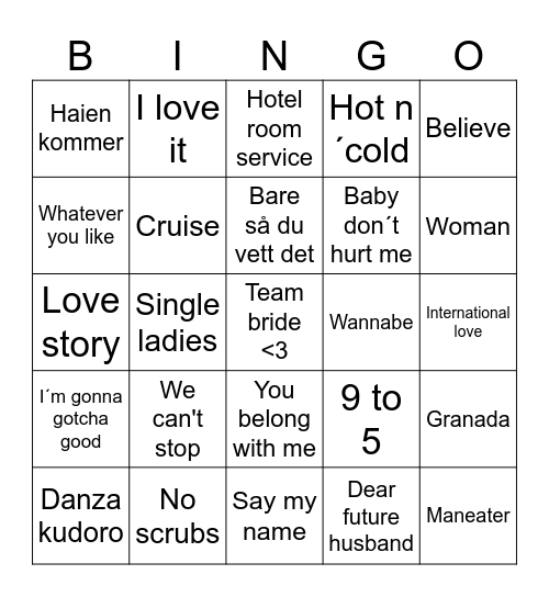Ida + Sindre = Sant Bingo Card