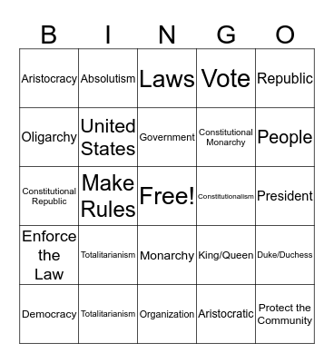 Forms of Government Bingo Card