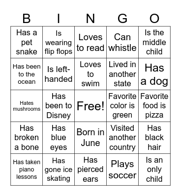 Getting to Know You! Bingo Card