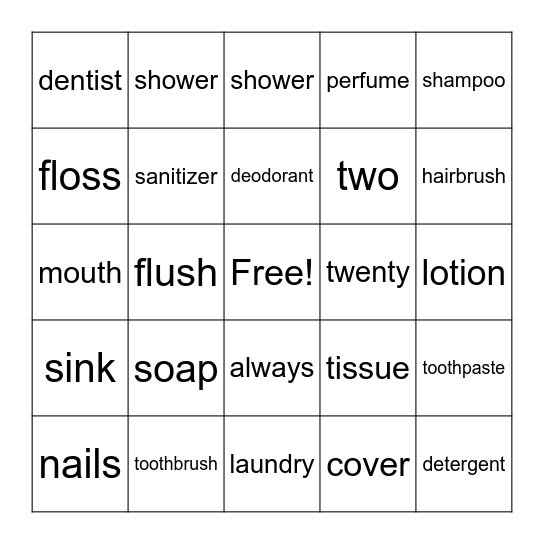 Hygiene Bingo Card