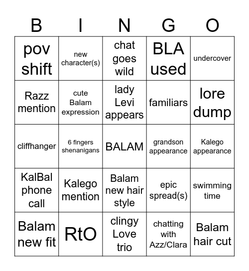 Balam Bingo Card
