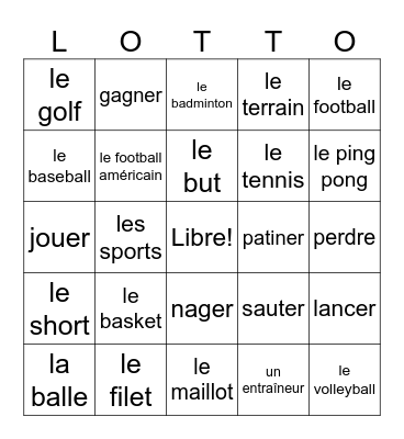 Les Sports Bingo Card