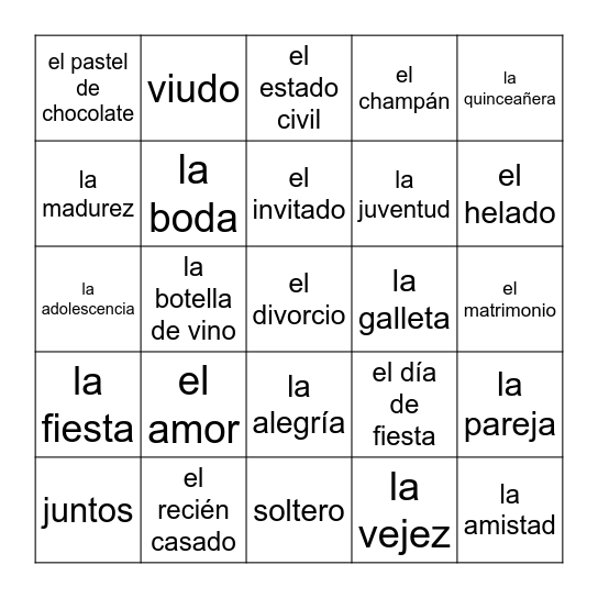 LOTERÍA: Las fiestas y las celebraciones Bingo Card