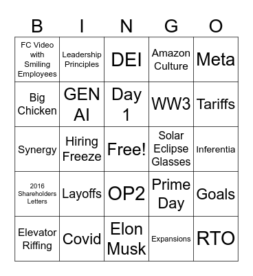 Amazon Bingo Card