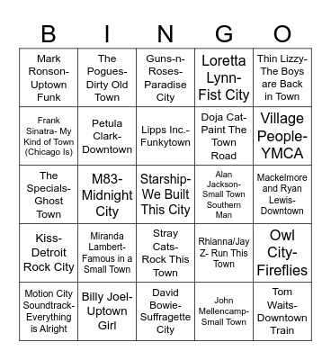 Radio Bingo Towns, Villages, & Cities Bingo Card