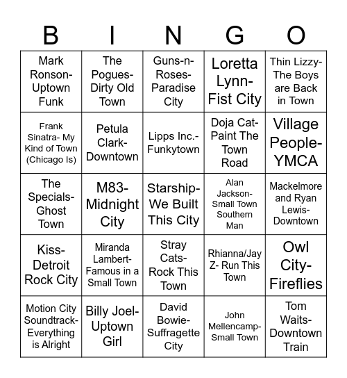 Radio Bingo Towns, Villages, & Cities Bingo Card