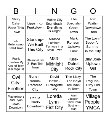 Radio Bingo Towns, Villages, & Cities Bingo Card