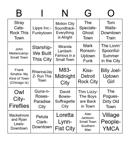 Radio Bingo Towns, Villages, & Cities Bingo Card