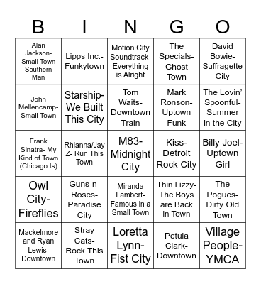 Radio Bingo Towns, Villages, & Cities Bingo Card