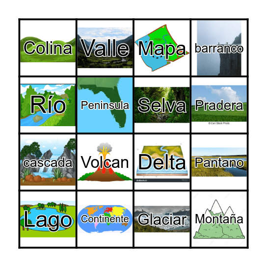 Accidentes Geográficos Bingo Card