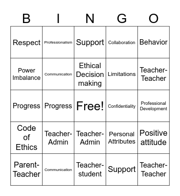 Relationship & Ethical Bingo Card