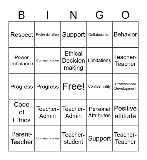 Relationship & Ethical Bingo Card