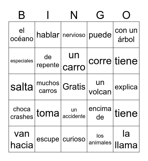Capibara chapter 11 Vocabulary Bingo Card