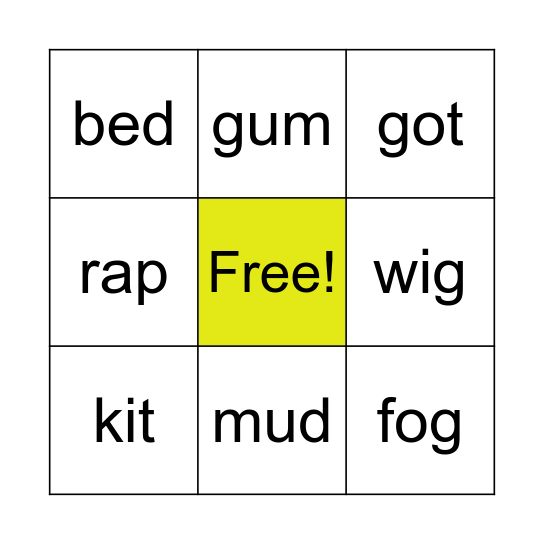 CVC (Kdg) Bingo Card