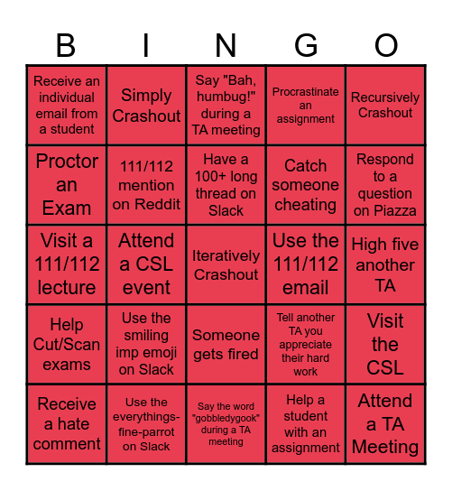 TA Bingo Card