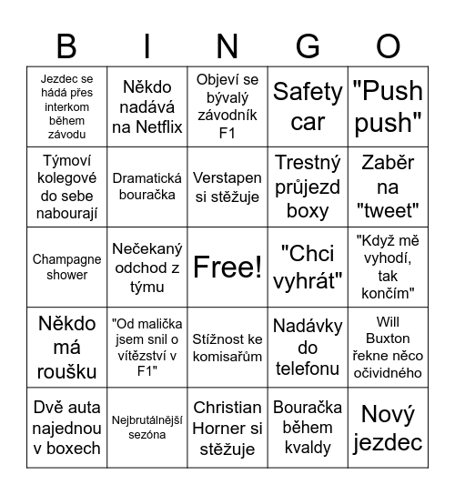 F1 bingo Card