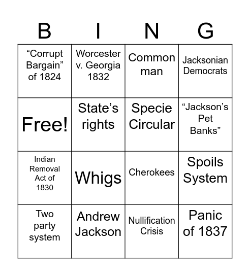 APUSH Chapter 10 Loteria Bingo Card