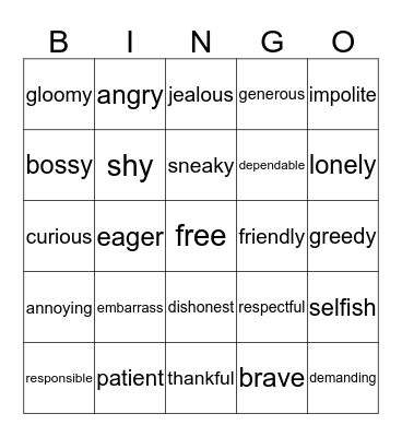 traits & feelings Bingo Card