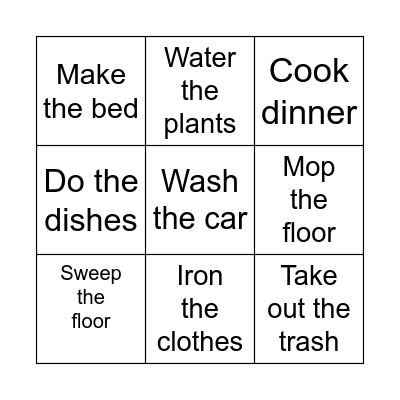 Household Chores Bingo Card