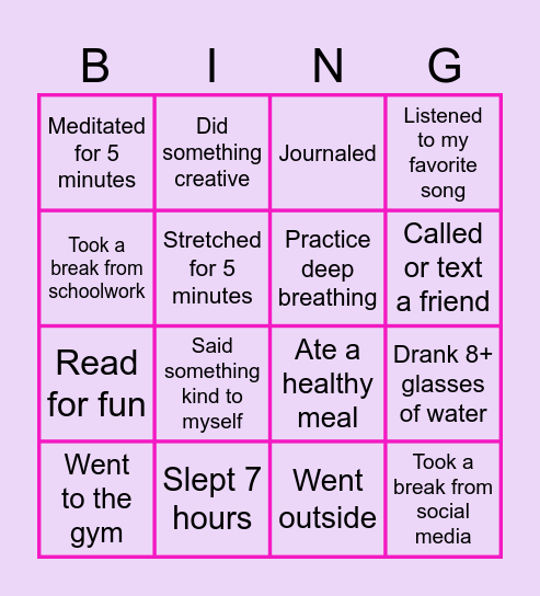 Self-Care Bingo Card