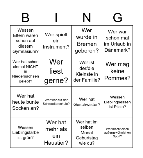 Klassenbingo 5.1 Bingo Card