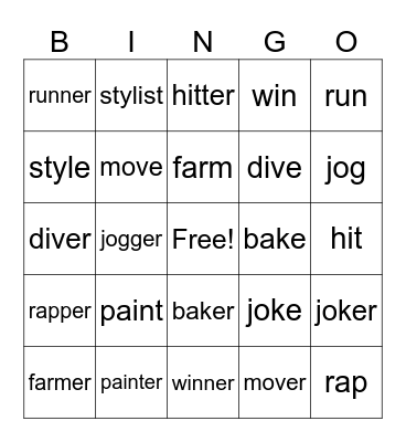 Agent Suffixes Bingo Card