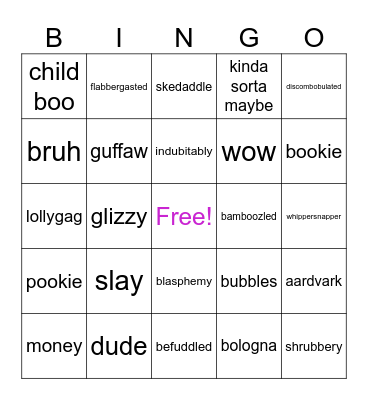 Favorite Words Bingo Card